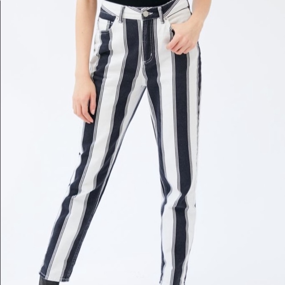 BDG mom black and white striped jeans